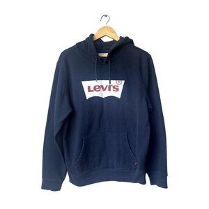 Levi's Vintage Size M Y2K Batwing Logo Navy Blue Long Sleeve Hooded Sweatshirt‎